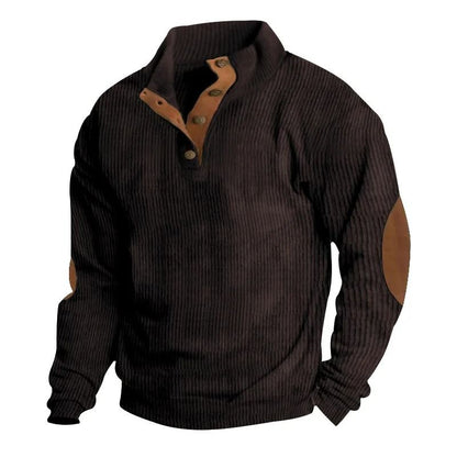 Men Corduroy Patchwork Sweatshirt Long Sleeve Stand Collar Pullover