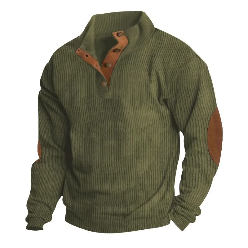 Men Corduroy Patchwork Sweatshirt Long Sleeve Stand Collar Pullover