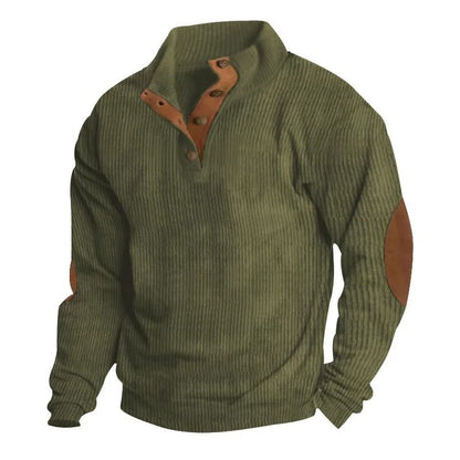 Men Corduroy Patchwork Sweatshirt Long Sleeve Stand Collar Pullover
