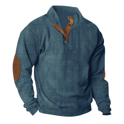 Men Corduroy Patchwork Sweatshirt Long Sleeve Stand Collar Pullover
