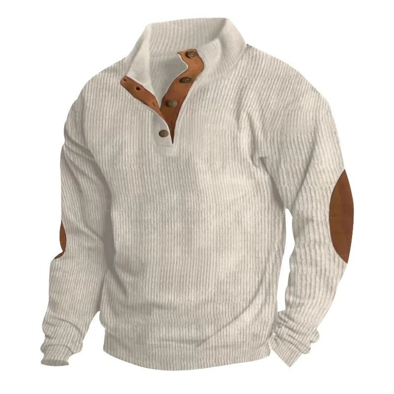 Men Corduroy Patchwork Sweatshirt Long Sleeve Stand Collar Pullover