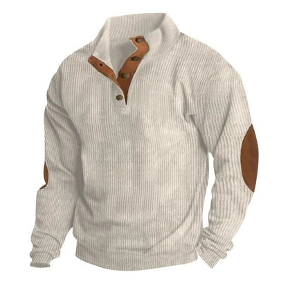 Men Corduroy Patchwork Sweatshirt Long Sleeve Stand Collar Pullover