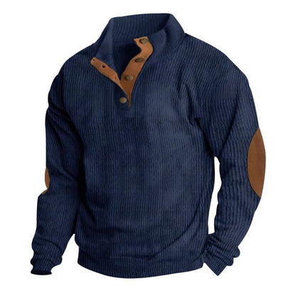 Men Corduroy Patchwork Sweatshirt Long Sleeve Stand Collar Pullover