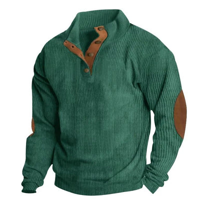 Men Corduroy Patchwork Sweatshirt Long Sleeve Stand Collar Pullover