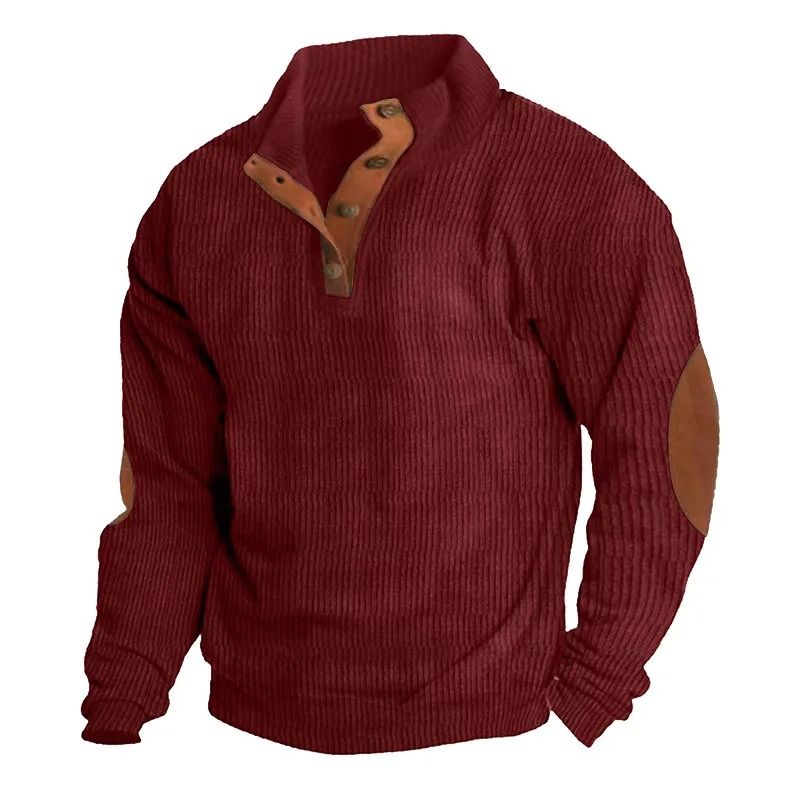 Men Corduroy Patchwork Sweatshirt Long Sleeve Stand Collar Pullover