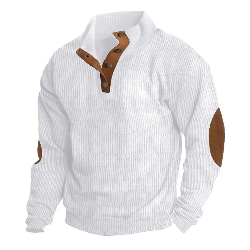 Men Corduroy Patchwork Sweatshirt Long Sleeve Stand Collar Pullover