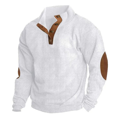 Men Corduroy Patchwork Sweatshirt Long Sleeve Stand Collar Pullover