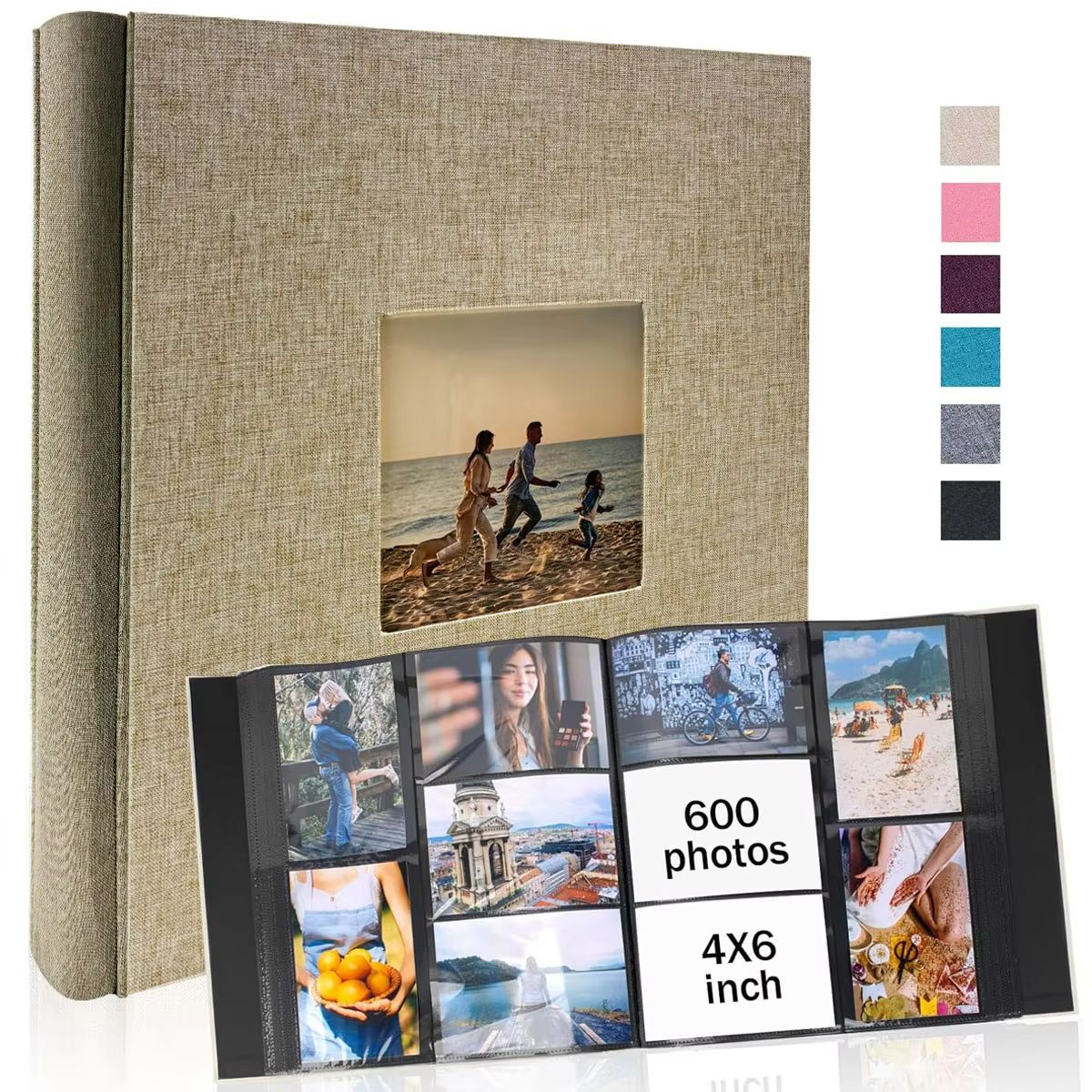Linen 4x6 Photo Album – 600 Pocket Large Capacity Album with Horizontal & Vertical Display