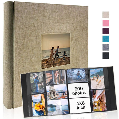 Linen 4x6 Photo Album – 600 Pocket Large Capacity Album with Horizontal & Vertical Display
