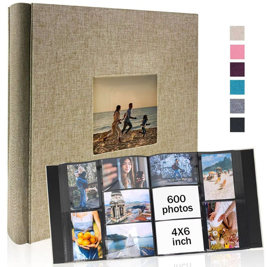 Linen 4x6 Photo Album – 600 Pocket Large Capacity Album with Horizontal & Vertical Display