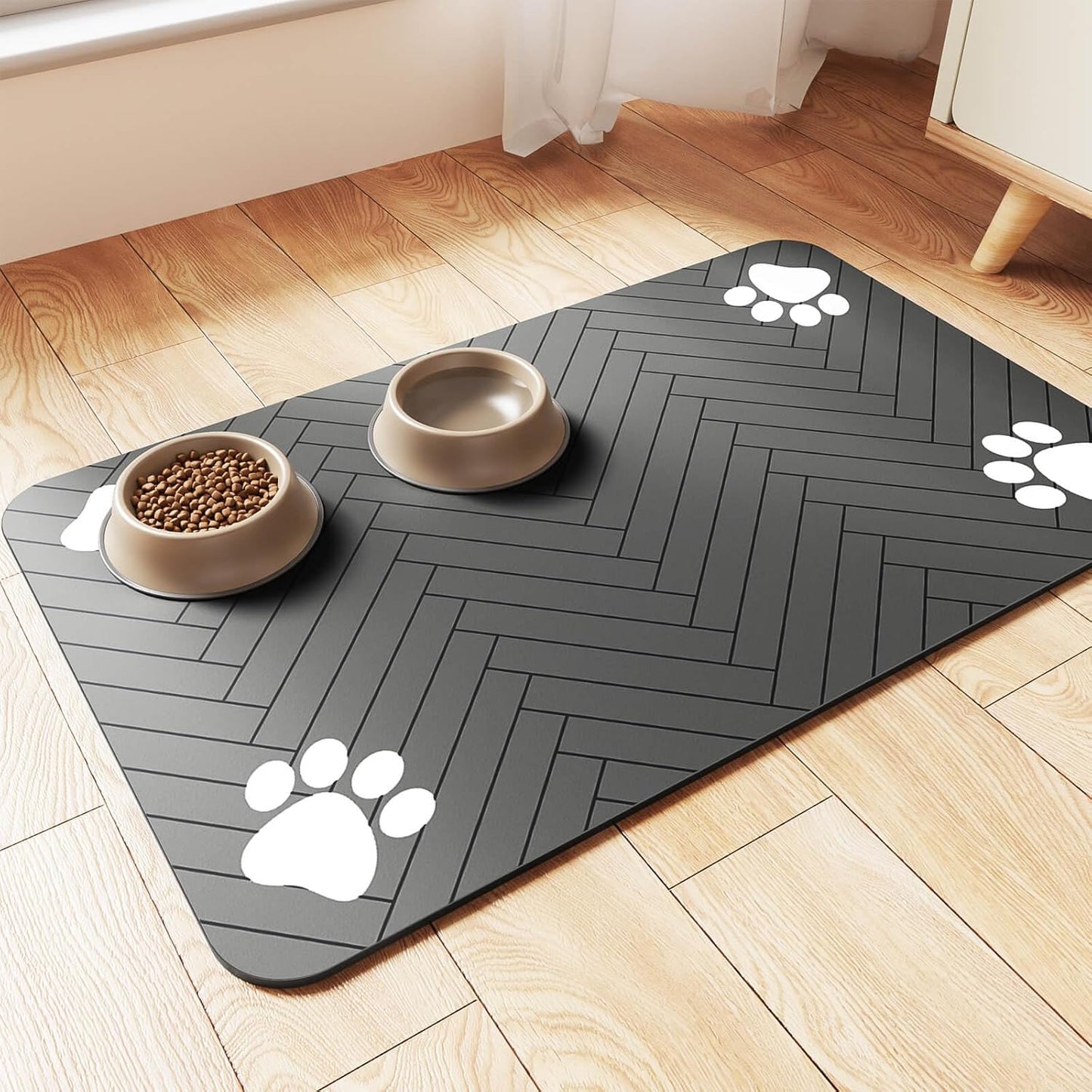 Absorbent Pet Feeding Mat with Waterproof Rubber, Quick-Dry, Dog, Cat Food Bowl Mat, Non-Slip Placemat for Free Meal