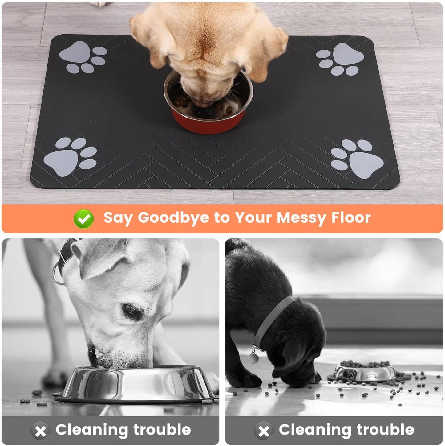 Absorbent Pet Feeding Mat with Waterproof Rubber, Quick-Dry, Dog, Cat Food Bowl Mat, Non-Slip Placemat for Free Meal