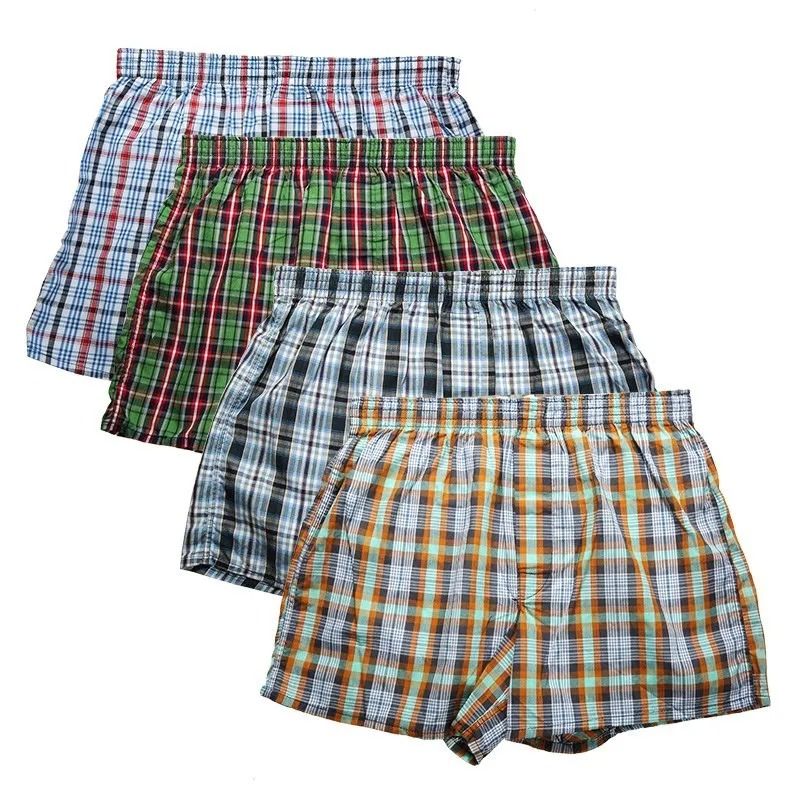 Mens Plaid Cotton Boxer Shorts 4 Pack Loose Breathable Underwear