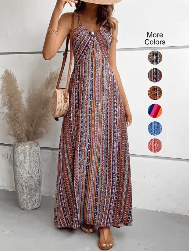 Boho Summer Backless Split Thigh Maxi Dress