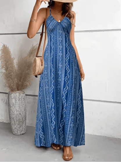 Boho Summer Backless Split Thigh Maxi Dress