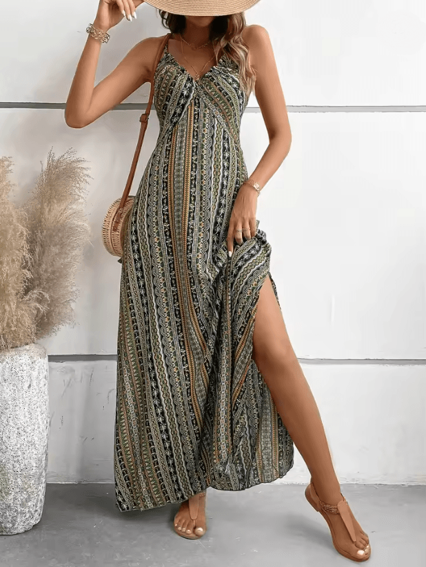 Boho Summer Backless Split Thigh Maxi Dress