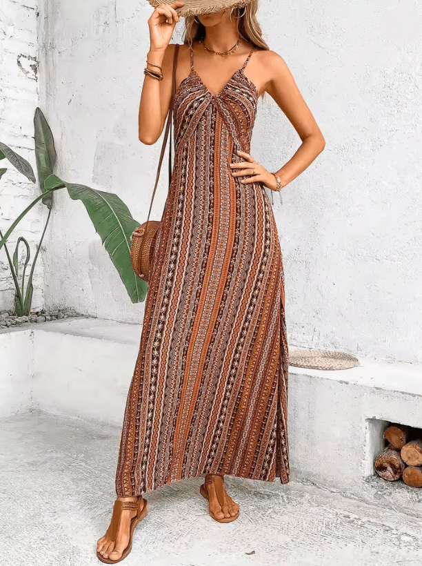 Boho Summer Backless Split Thigh Maxi Dress
