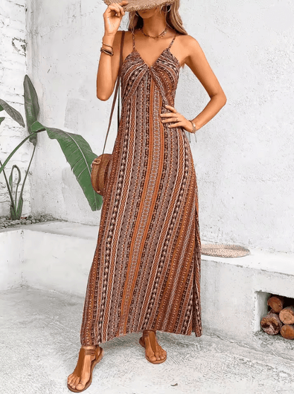 Boho Summer Backless Split Thigh Maxi Dress