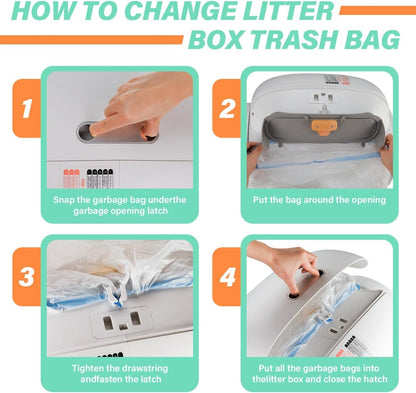 Drawstring Closure Cat Litter Bags, 10 Rolls Tonepie Self-Cleaning Litter Box Poop Bags for Easy Pet Waste Disposal