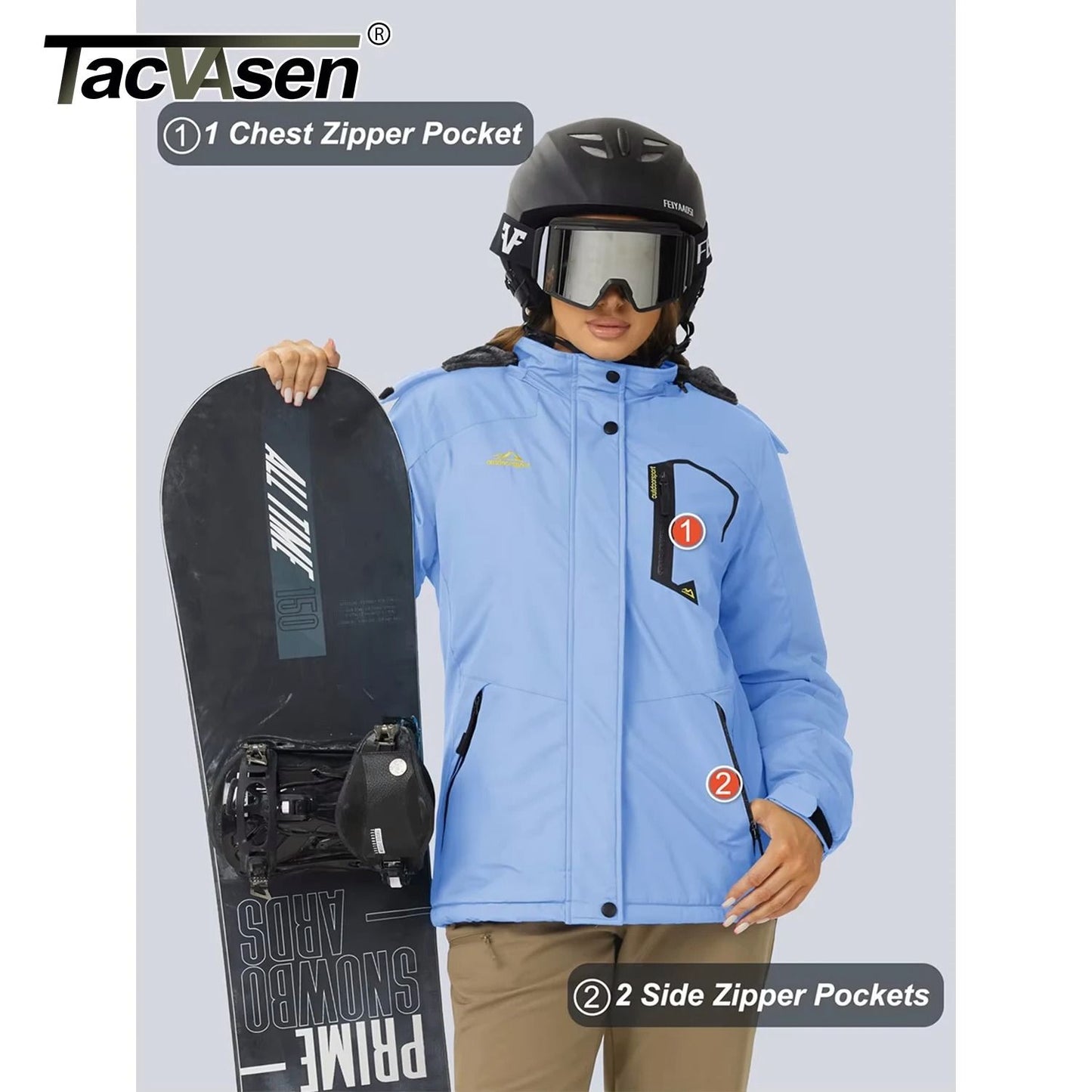 Women Winter Waterproof Ski Jacket with Fleece Lining
