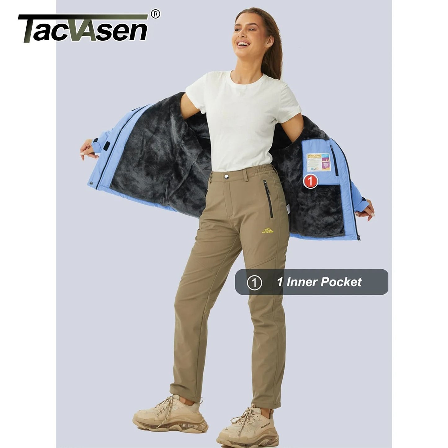 Women Winter Waterproof Ski Jacket with Fleece Lining