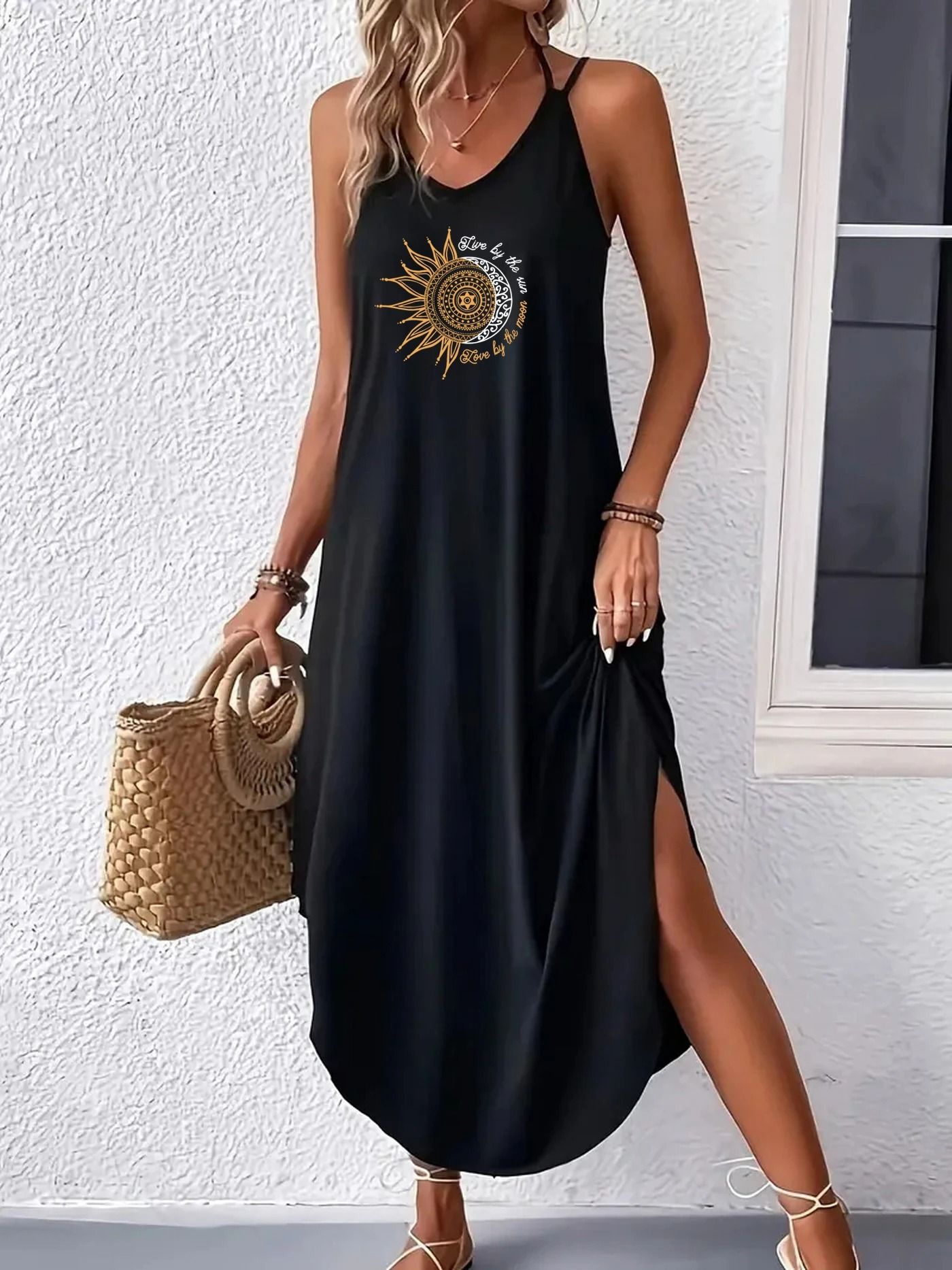 Curvy Hem Spaghetti Strap Maxi Dress