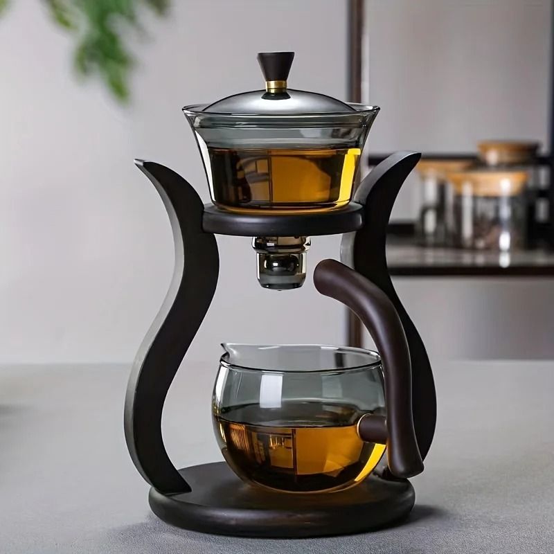 Lazy Kung Fu Glass Tea Set with Infuser and Magnetic Semi Automatic Drip