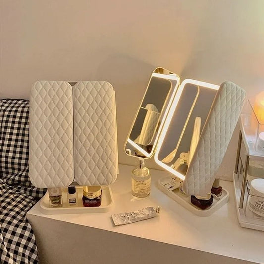 Trifold Makeup Mirror with LED Lights Smart Touch Dressing Mirror