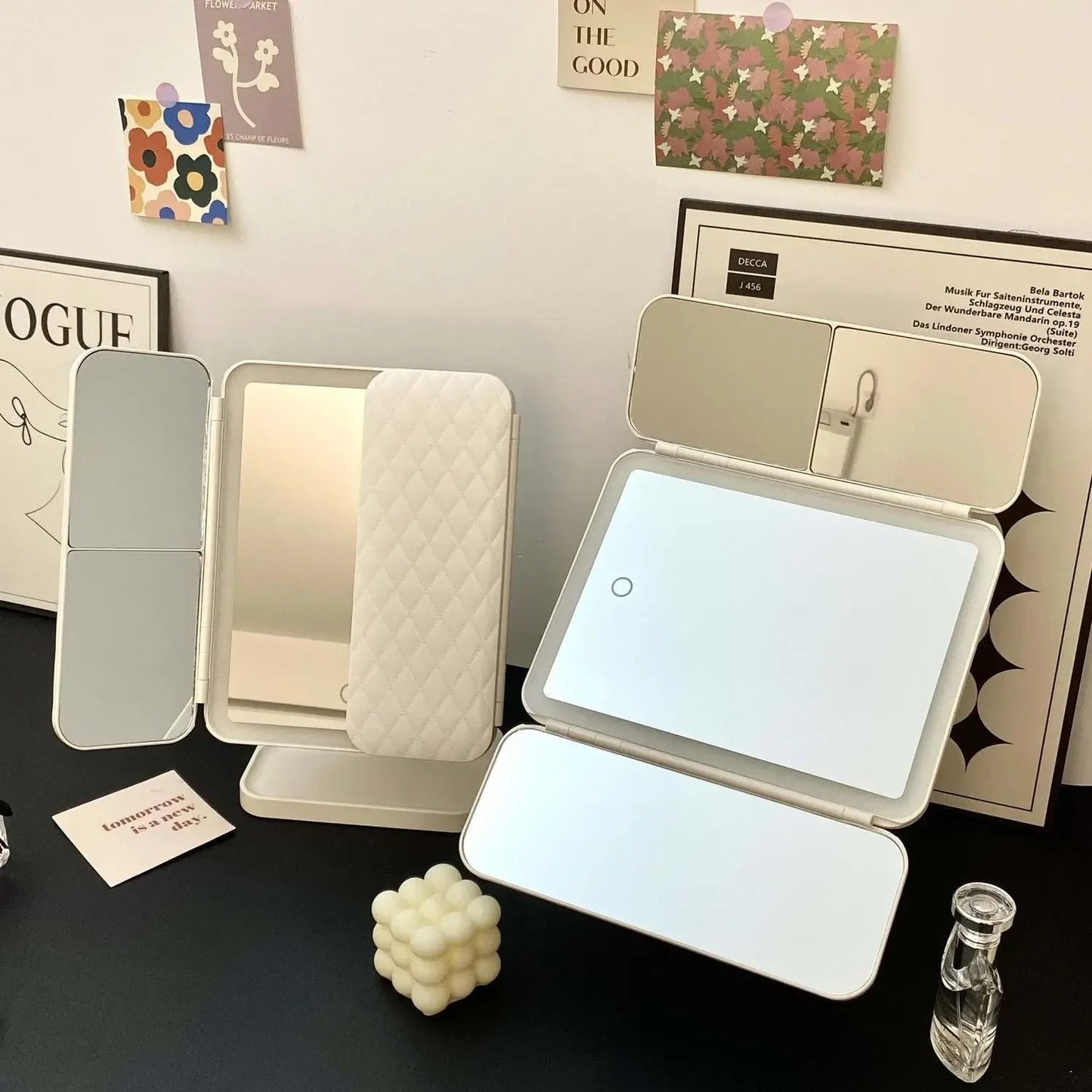 Trifold Makeup Mirror with LED Lights Smart Touch Dressing Mirror