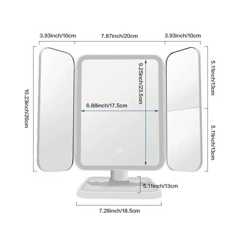 Trifold Makeup Mirror with LED Lights Smart Touch Dressing Mirror