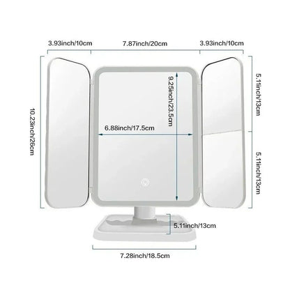 Trifold Makeup Mirror with LED Lights Smart Touch Dressing Mirror