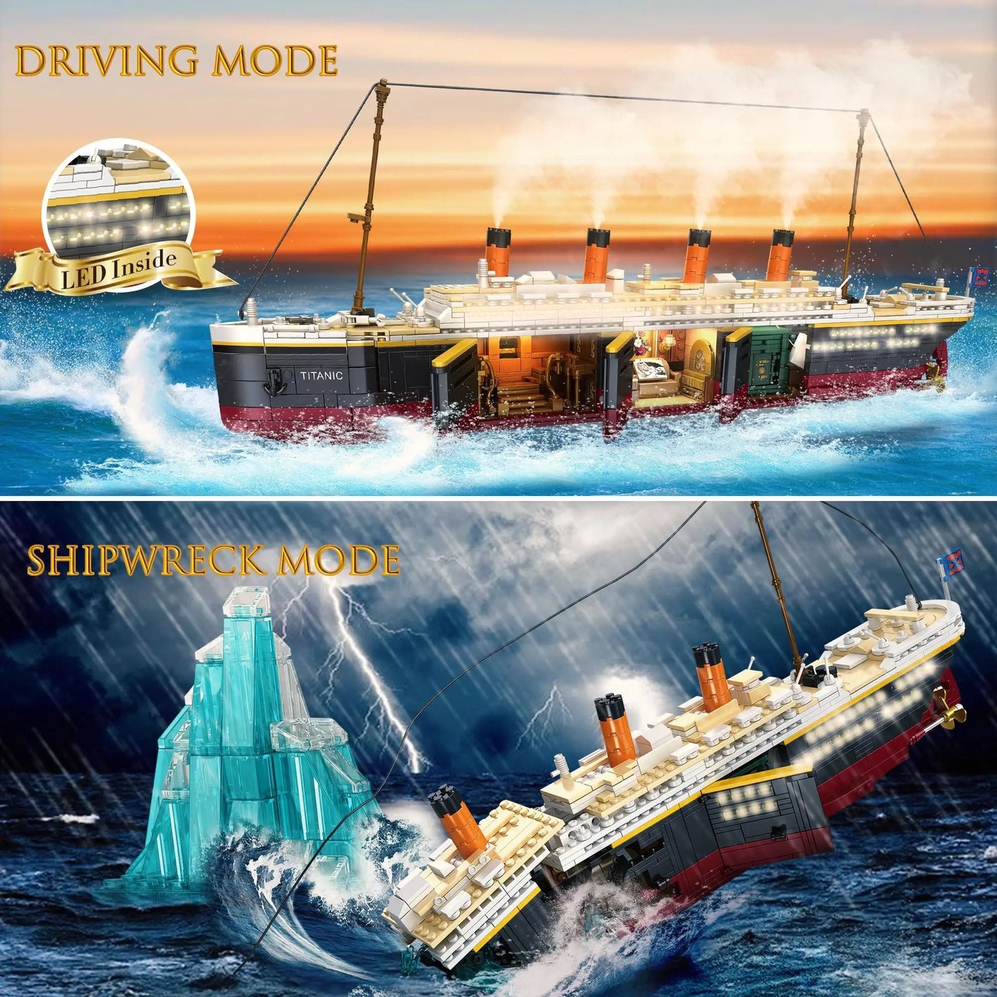 Titanic Model Cruise Ship Building Block Set with Lights 2288Pcs