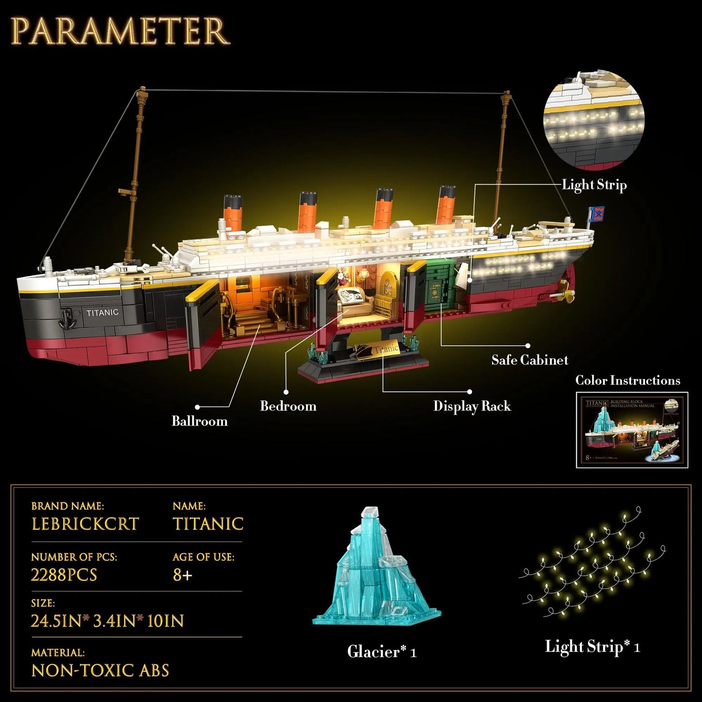Titanic Model Cruise Ship Building Block Set with Lights 2288Pcs