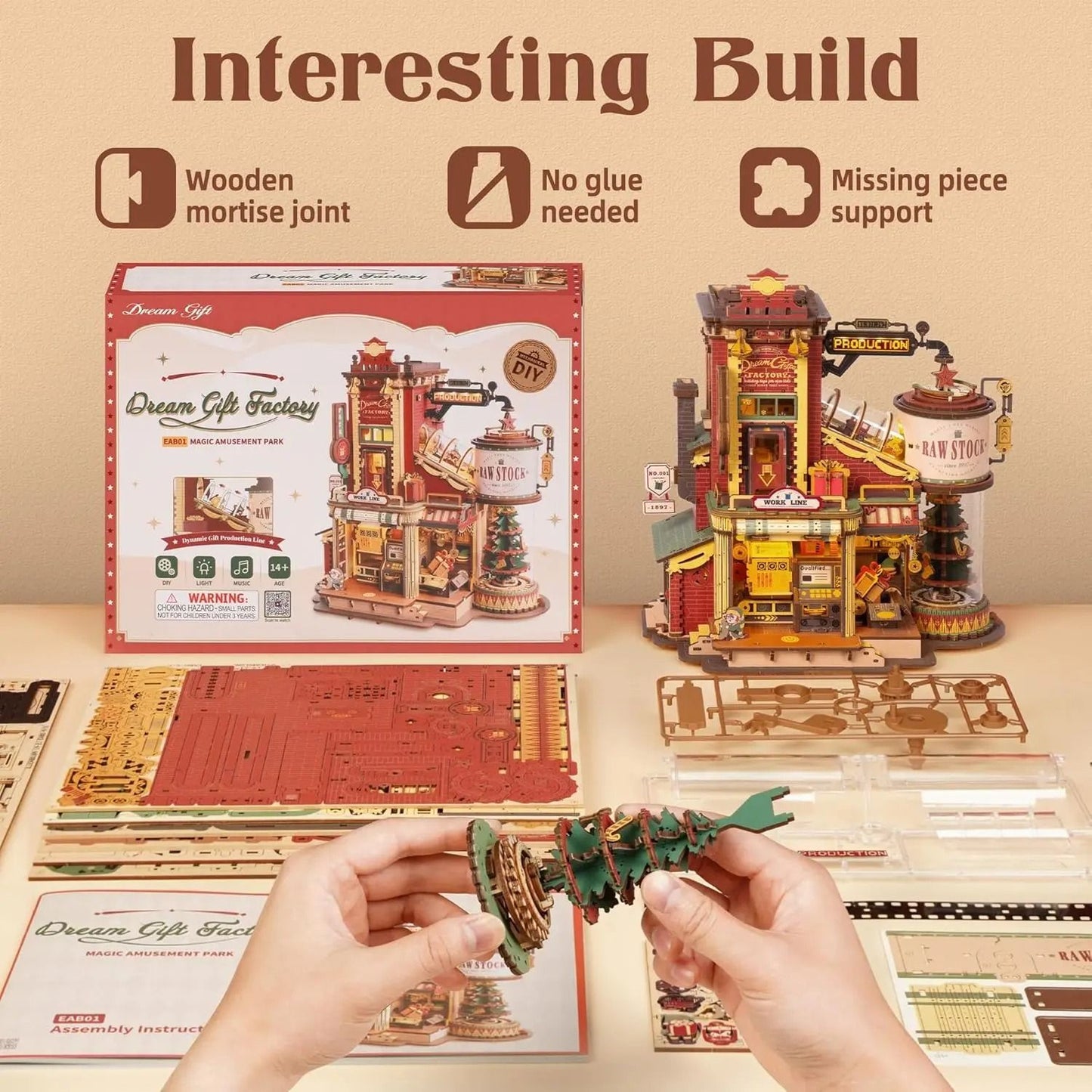 Robotime Rokr Wooden Music Box Christmas Dream Puzzle Kit