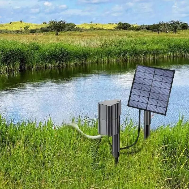 Solar Powered Oxygenation Pump with Air Pump and Bubble Stone for Ponds and Aquariums