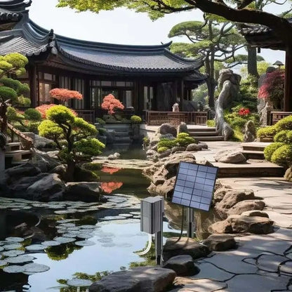 Solar Powered Oxygenation Pump with Air Pump and Bubble Stone for Ponds and Aquariums