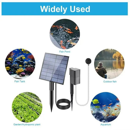 Solar Powered Oxygenation Pump with Air Pump and Bubble Stone for Ponds and Aquariums