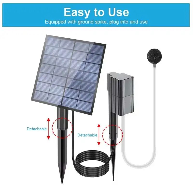 Solar Powered Oxygenation Pump with Air Pump and Bubble Stone for Ponds and Aquariums