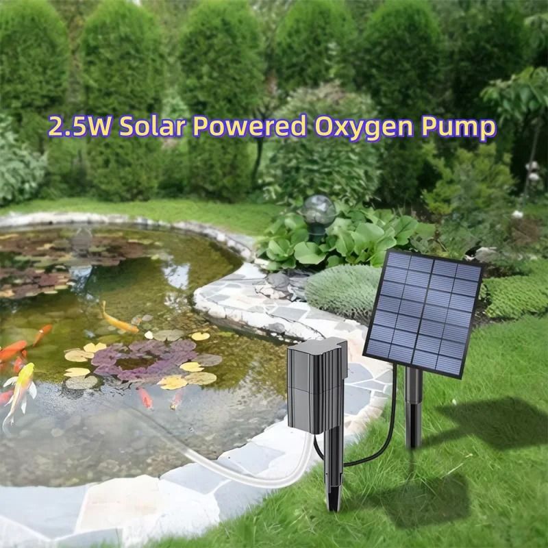 Solar Powered Oxygenation Pump with Air Pump and Bubble Stone for Ponds and Aquariums