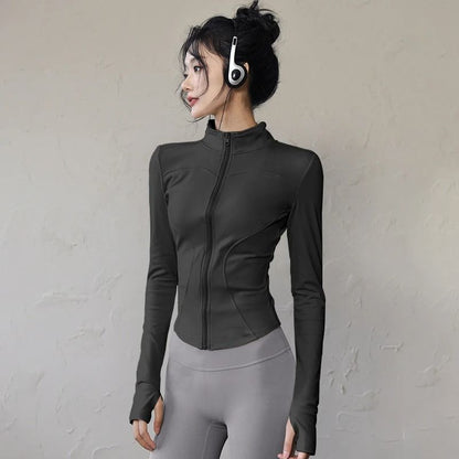Womens Thermal Zip Up Yoga Jacket for Winter Workouts