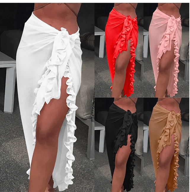 Elegant Ruffle Sarong Beach Cover Up Skirt for Women