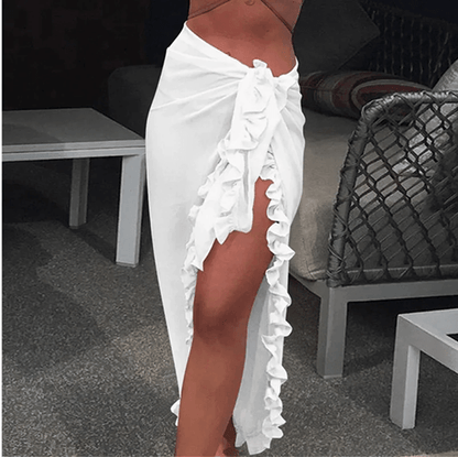 Elegant Ruffle Sarong Beach Cover Up Skirt for Women