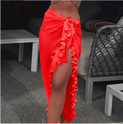 Elegant Ruffle Sarong Beach Cover Up Skirt for Women