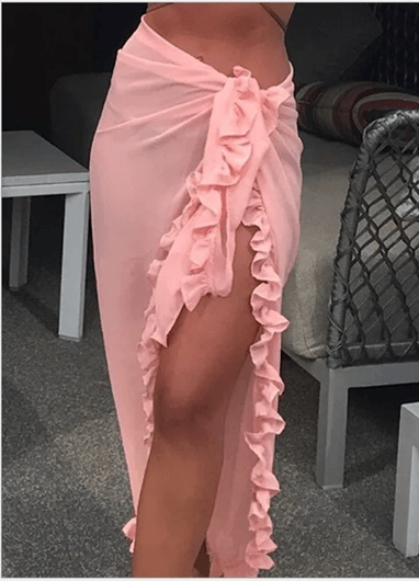 Elegant Ruffle Sarong Beach Cover Up Skirt for Women