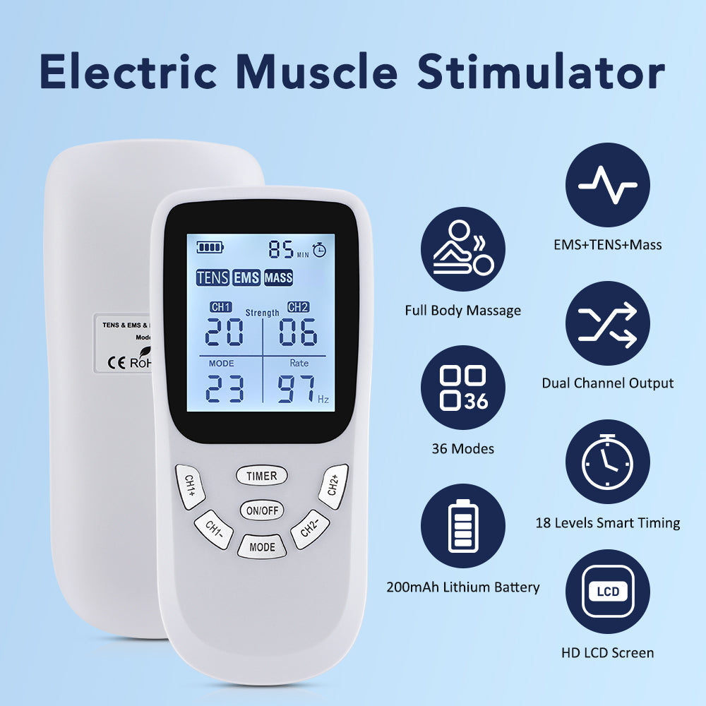 Professional TENS Muscle Stimulator Electrotherapy Massager for Full Body Pain Relief & Recovery