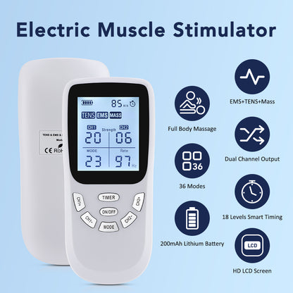 Professional TENS Muscle Stimulator Electrotherapy Massager for Full Body Pain Relief & Recovery