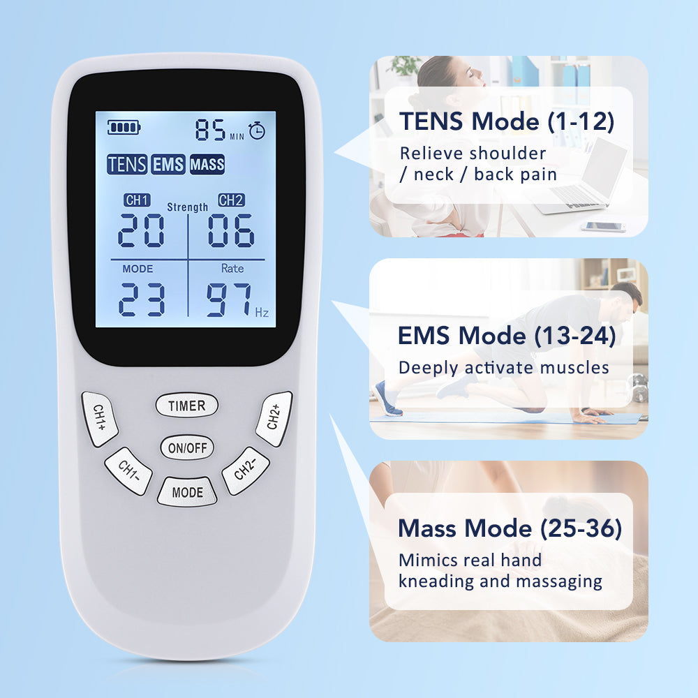 Professional TENS Muscle Stimulator Electrotherapy Massager for Full Body Pain Relief & Recovery
