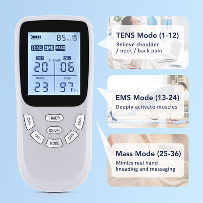 Professional TENS Muscle Stimulator Electrotherapy Massager for Full Body Pain Relief & Recovery