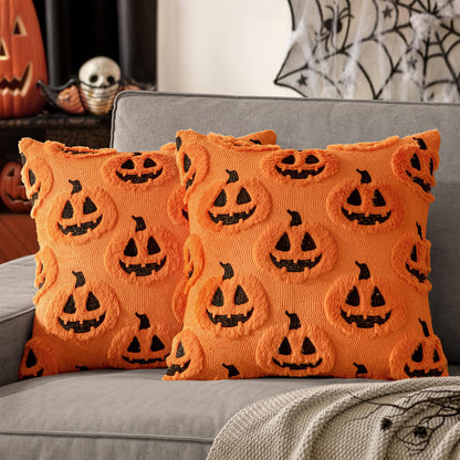 Ghost Pumpkin Plush Faux Fur Pillow Covers, Soft Halloween Decor for Sofa Couch Bed, Living Room Seasonal Accent