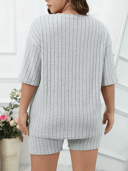 Cozy Chic Plus Size Lounge Set for Women Two Piece Ribbed Top and Shorts Pajamas